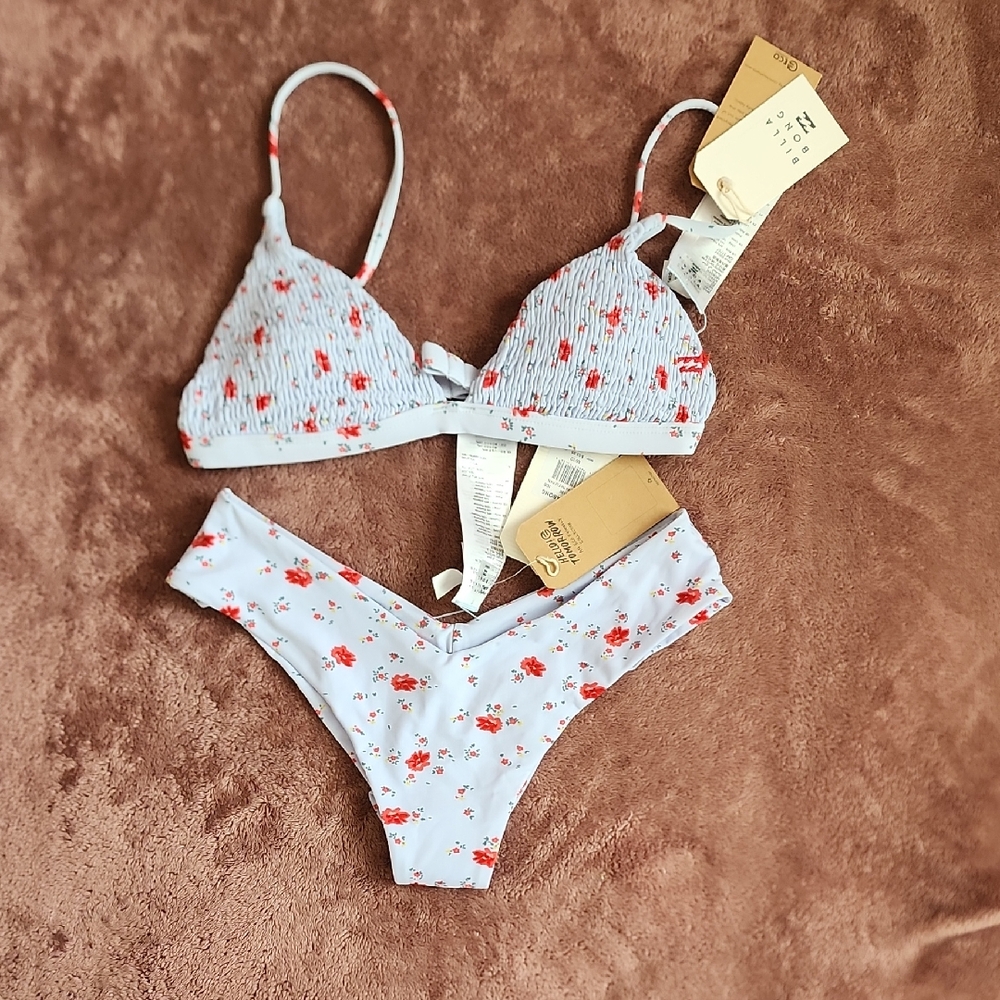 Billabong Floral Print Bra Set - White and Red